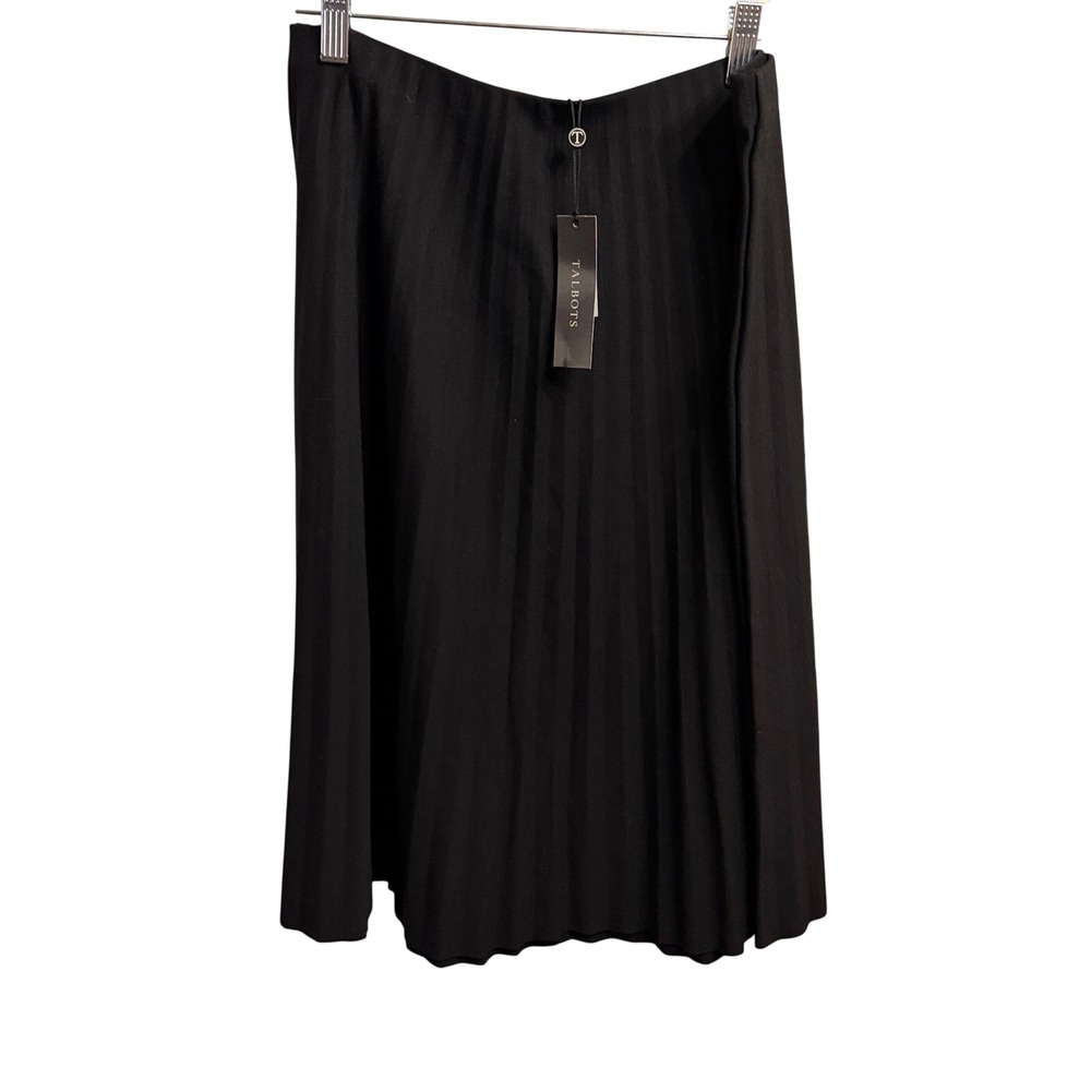Talbots Pleated‎ Midi Skirt Womens 8 Black Classic Workwear Pull On A-Line